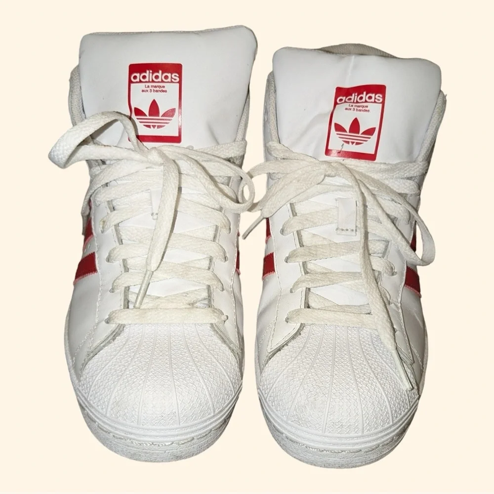 adidas Women's White and Red High-Top Sneakers